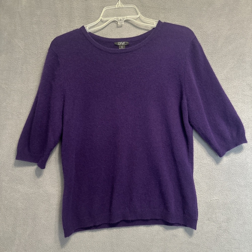 Prive 100% Cashmere Short Sleeve Sweater Crewneck Womens S Purple Quiet Luxury